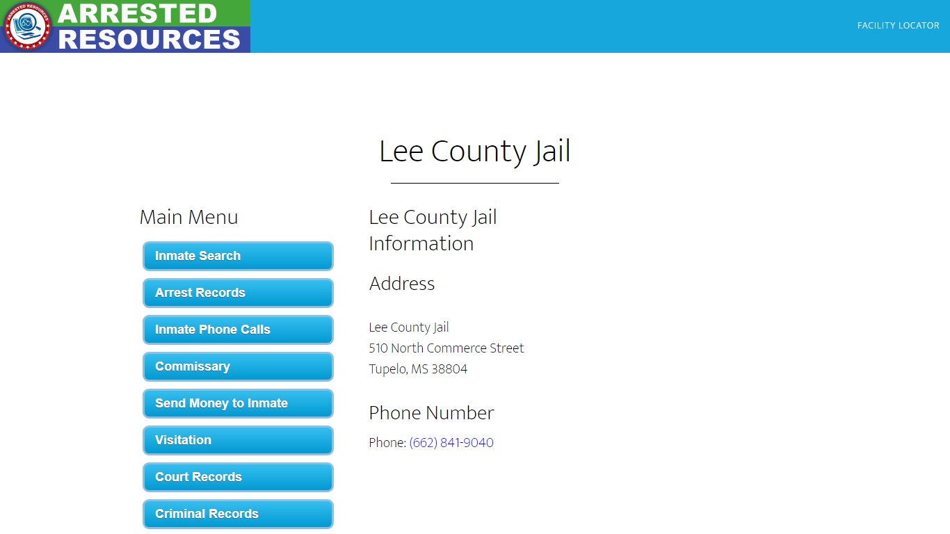 Lee County Jail - Inmate Search - Tupelo, MS